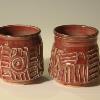 Carved red cups 3.5" dia x 4" h set $40