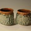 Carved blue cups 3.5" dia x 4" h set $40
